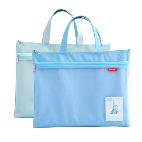 A4 Dokumententasche Zip Beutel, 2 Stück Tragetasche Nylon Mesh Beutel Wasserdichte Doppel-Reißverschluss Klein Etiketten Schüler Büro Liefert Reisetasche (Blau Grün) von Lefancy