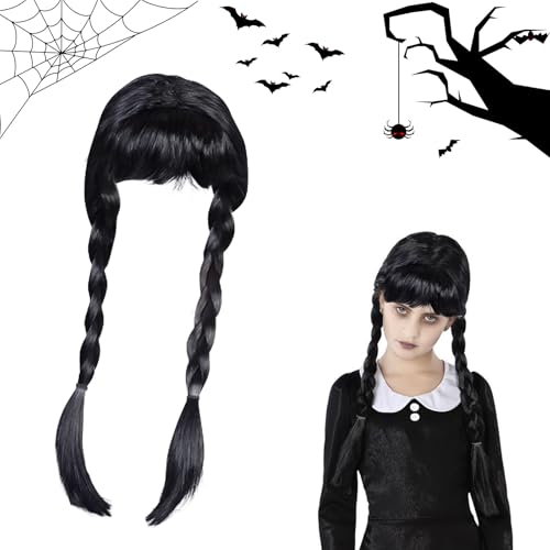 Wednesday Perücke Damen,Cosplay Perücken,Schwarz, 2 Braids Cosplay Halloween Karneval Wednesday Perücke Damen,Cosplay Perücken,Schwarz, 2 Braids Cosplay Halloween Karneval von Lefeesiam