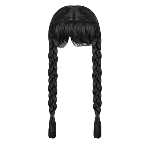 Wednesday Perücke Damen,Cosplay Perücken Schwarz, 2 Braids Cosplay Perücken Für Halloween Karneval Wednesday Perücke Damen,Cosplay Perücken Schwarz, 2 Braids Cosplay Perücken Für Halloween Karneval von Lefeesiam