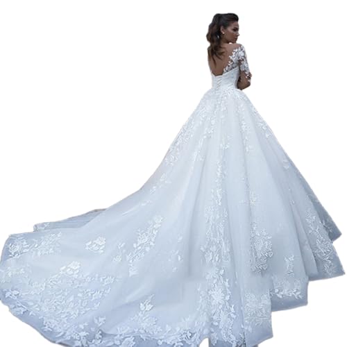 Brautkleider A-Line Brautkleider Spitzen Applikationen Langarmes Vintage Elegante Weiße Kleider Prinzessin Hochzeitskleid Angepasst von Left Girl