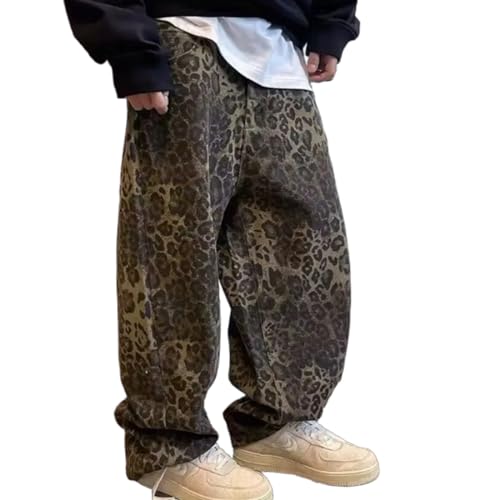 Left Girl Tan Leopard Jeans Männer Denim Hosen Männlichen Übergroßen Breite Bein Hosen Street Hip Hop Vintage Kleidung Lose Beiläufige,Leopard,S von Left Girl