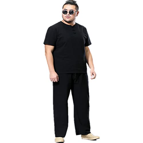 Left Girl Übergröße 2 Pcs Set Herren Männerhosen Set T-Shirt Und Hose Set Größe Kleidung Trainingsanzug Anzug Leinen Übergewicht T-shirt Casual Hose,blalck,8XL von Left Girl