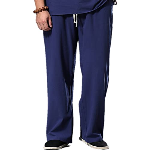 Left Girl Übergröße Männerhosen Sommer Hose Herren Leinenhosen Breite Bein Strandhose Übergroßen Jogger Hosen Männliche Plus Größe L-9XL Lose Sportliche Hosen Männer,Blue,7XL von Left Girl