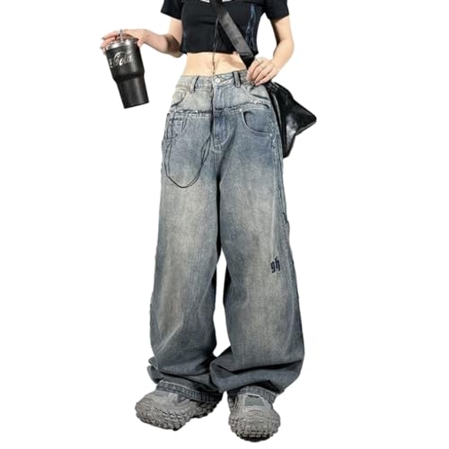 Left Girl Vintage Y2K Baggy Jeans Damen Grunge Koreanischer Stil 90er Jahre Streetwear Oversize Denim Cargo Hose Hippie Harajuku Hose,Bild,M von Left Girl