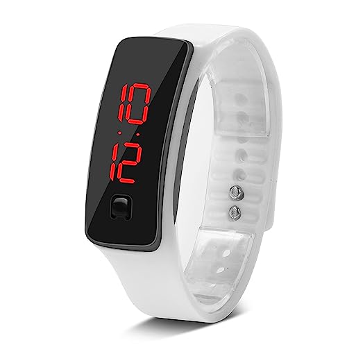 Leftwei Modische Digitaluhr, Herren- und Damen-Armbanduhr, Touchscreen, LED-Armband, Silikonarmband, Wasserdicht, Minimalistische Sport-Armbanduhr, 12-Stunden-Zifferblatt, Elektronisches (Weiss) von Leftwei