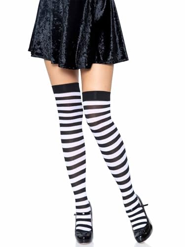 LEG AVENUE 6005 - Overknee Halterlose Strümpfe Mit Streifen, Einheitsgröße (EUR 36-40), schwarz/weiß, Damen Karneval Kostüm Fasching von LEG AVENUE