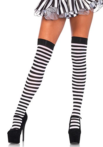 LEG AVENUE 6005 - Overknee Halterlose Strümpfe Mit Streifen, Einheitsgröße (EUR 36-40), schwarz/weiß, Damen Karneval Kostüm Fasching von LEG AVENUE