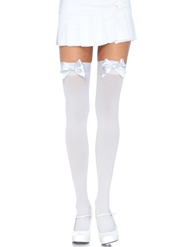 LEG AVENUE 6255 - Blickdichte Nylon Overknee Mit Satin Schleife, Einheitsgröße (EUR 36-40), weiß, Damen Karneval Kostüm Fasching von LEG AVENUE