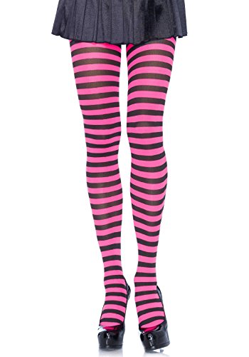 LEG AVENUE Damen Stripe Leggings, Schwarz / Neon Rosa, Einheitsgröße Große Größen EU von LEG AVENUE
