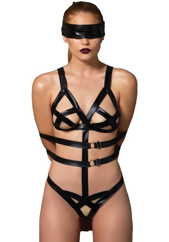 Leg Avenue Body Kinky Riemen-Body mit Augenmaske - schwarz von Leg Avenue