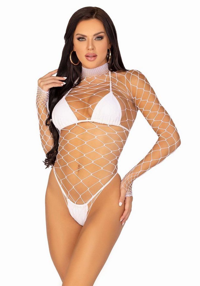 Leg Avenue Body Netz-Body mit langen Ärmeln - weiß (1-tlg) grobes Netz von Leg Avenue