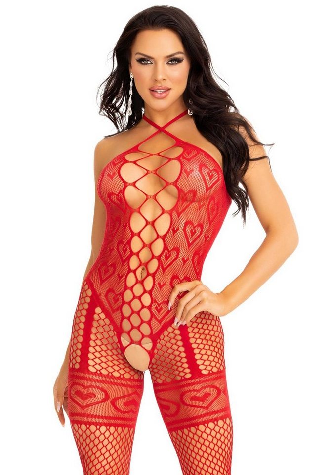 Leg Avenue Bodystocking Netz-Bodystocking mit Herz-Muster - rot von Leg Avenue