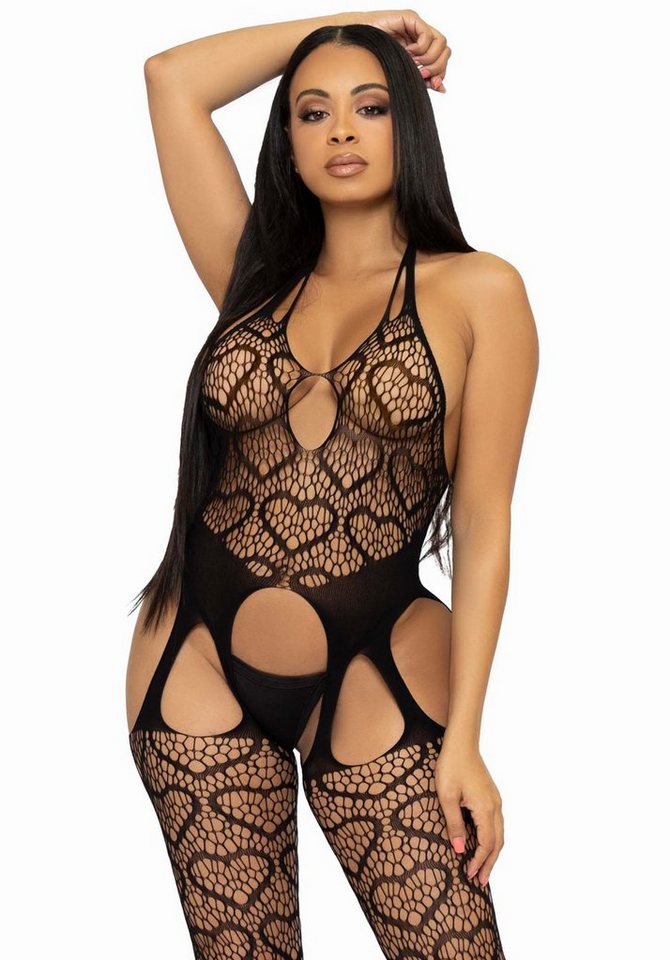 Leg Avenue Bodystocking-Ouvert Bodystocking mit Herzmuster - schwarz von Leg Avenue