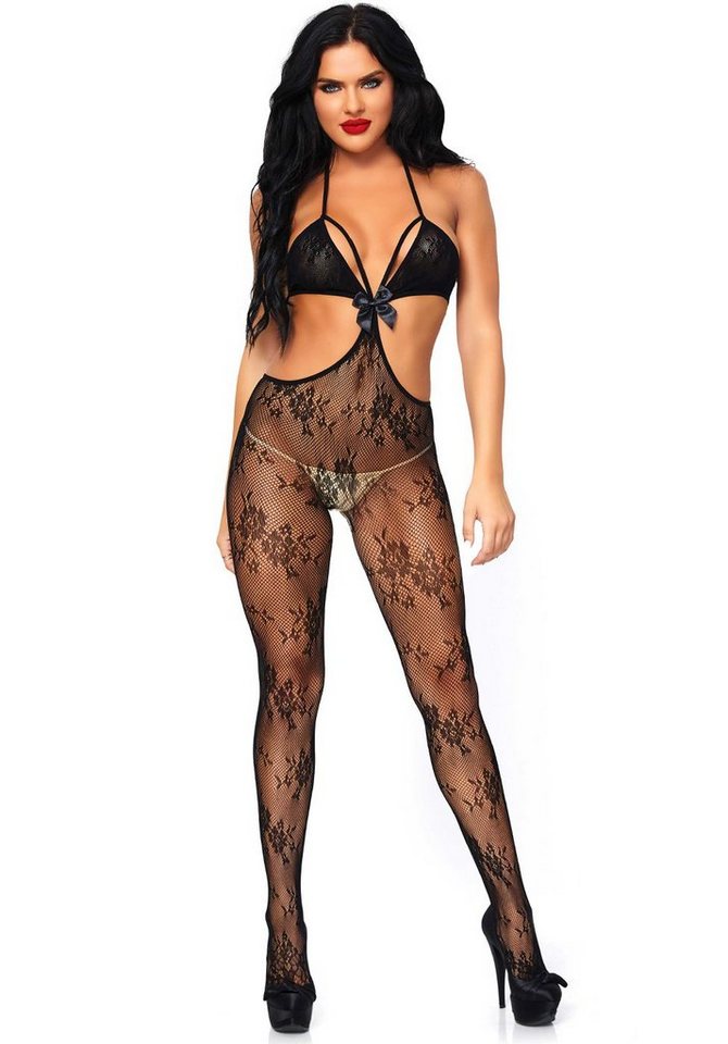 Leg Avenue Bodystocking Spitzen-Bodystocking mit Schleife und Spitze - schwarz von Leg Avenue