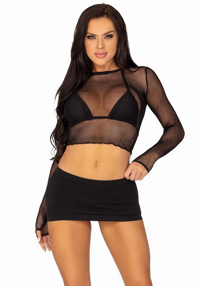 Leg Avenue Crop-Top Netz-Top mit langen Armen - schwarz von Leg Avenue