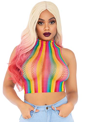 LEG AVENUE Damen Fishnet High Neck Crop Top Dessous-Set, Rainbow ohne Ärmel, Einheitsgröße von LEG AVENUE