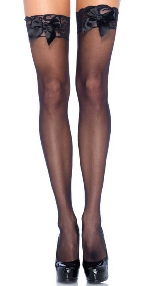 Leg Avenue Halterlose Strümpfe Halterlose Strümpfe mit Schleife in schwarz transparent Einheitsgröße von Leg Avenue