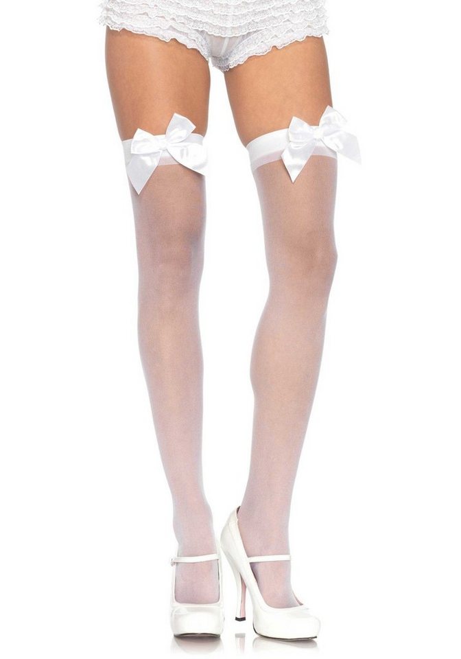 Leg Avenue Halterlose Strümpfe Halterlose Strümpfe mit Schleife weiss transparent Einheitsgröße von Leg Avenue