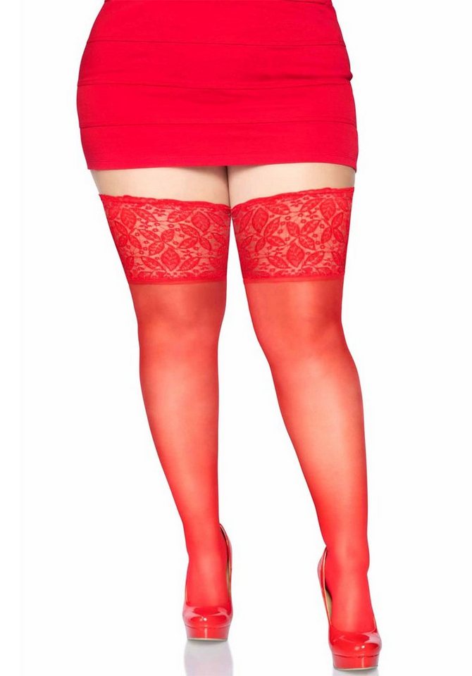 Leg Avenue Halterlose Strümpfe Halterlose Strümpfe mit Spitzen-Bund Plus Size - rot von Leg Avenue