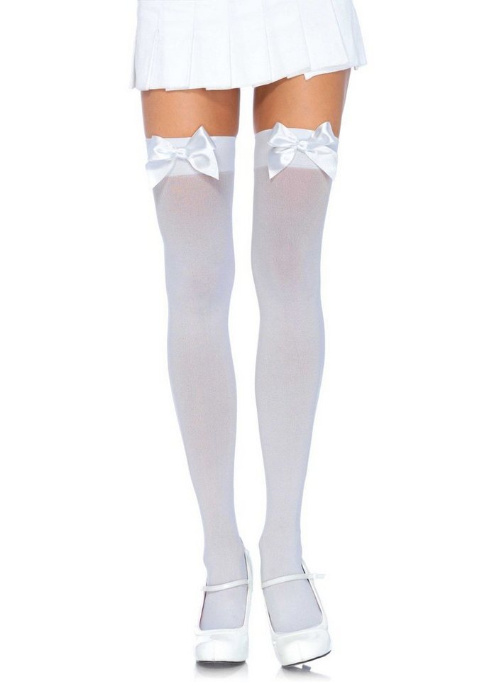 Leg Avenue Halterlose Strümpfe Halterlose Strümpfe weiß mit weißen Schleifen Einheitsgröße von Leg Avenue