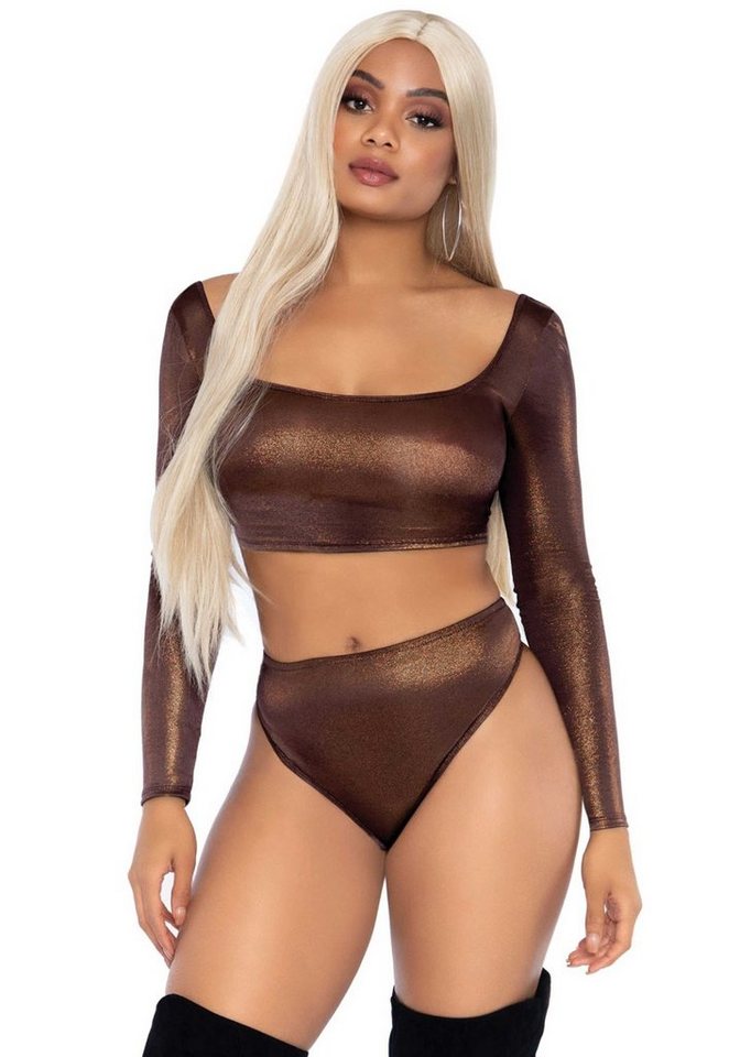 Leg Avenue High-Waist-Slip Crop-Top und Slip mit hoher Taille glänzend - bronze von Leg Avenue