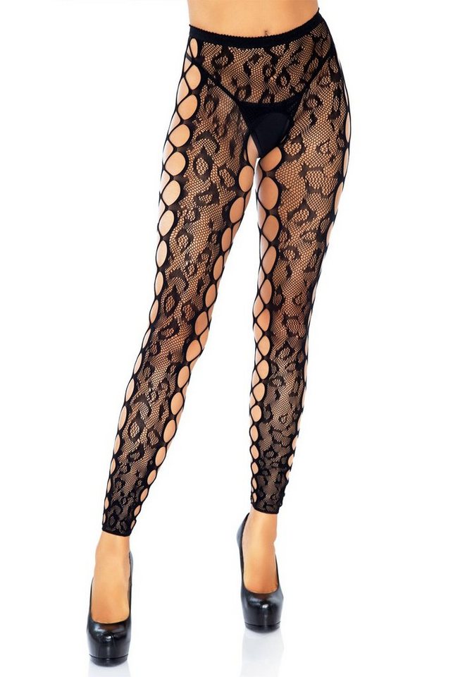 Leg Avenue Netzstrumpfhose Fußlose Strumpfhose mit Leopardenmuster und Netz - schwarz von Leg Avenue