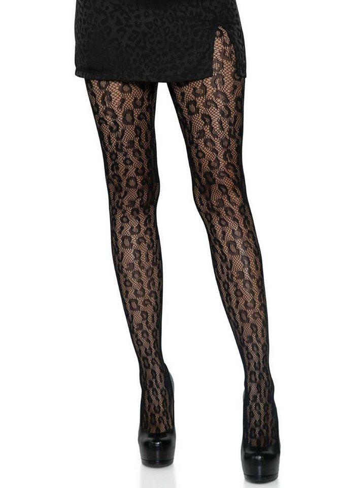 Leg Avenue Netzstrumpfhose Strumpfhose mit Leopardenmuster - schwarz von Leg Avenue