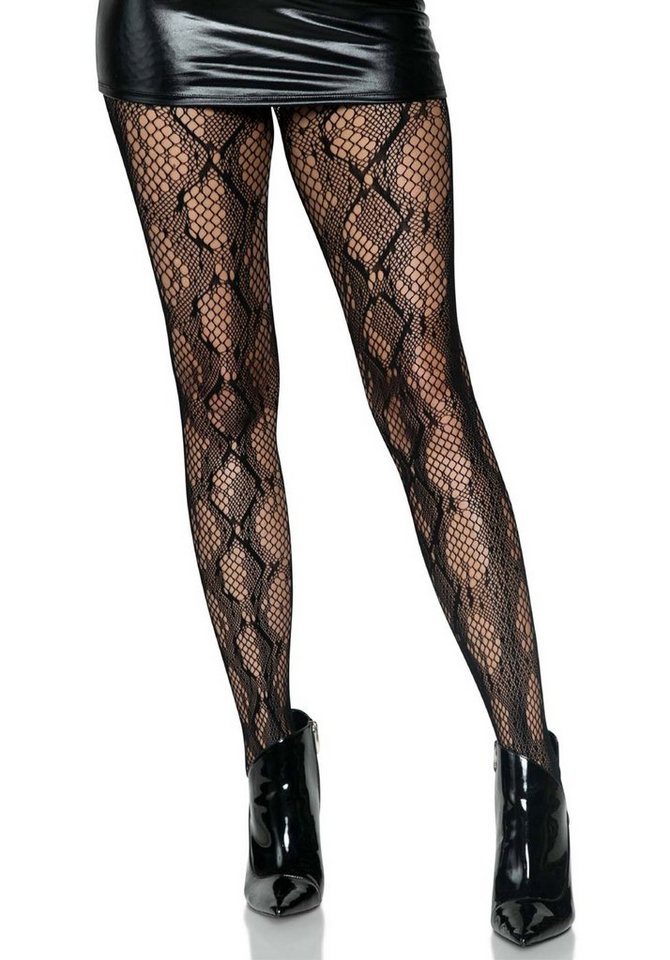 Leg Avenue Netzstrumpfhose Strumpfhose mit Pythonmuster Schlangen-Look - schwarz (1 St) elastischer Netz-Stoff von Leg Avenue