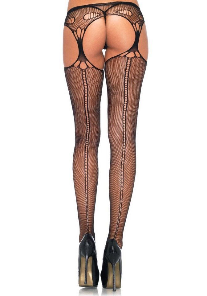 Leg Avenue Ouvert Strumpfhose Damen Straps Strumpfhose mit gewebter Vorder- und Rücknaht schwarz Einheitsgröße ca. 36 bis 40 20 DEN von Leg Avenue