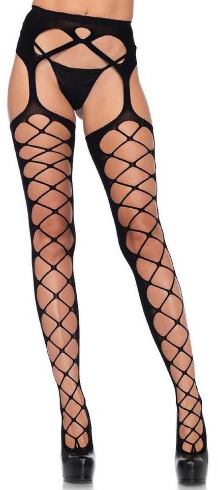 Leg Avenue Ouvert Strumpfhose Damen Strumpfhalter Strumpfhose vorn Netz hinten geschlossen schwarz Einheitsgröße ca. 36 bis 40 20 DEN von Leg Avenue