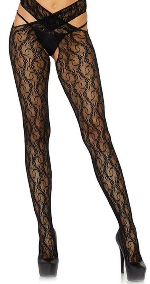 Leg Avenue Ouvert Strumpfhose Strumpfhose floraler Spitze Schritt offen ouvert schwarz Einheitsgröße 20 DEN von Leg Avenue