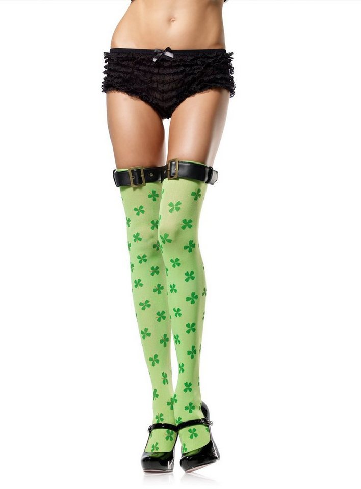 Leg Avenue Overknees Kleeblatt Overknee Strümpfe Patrick's Day-Strümpfe mit rustikalen Schnallen von Leg Avenue