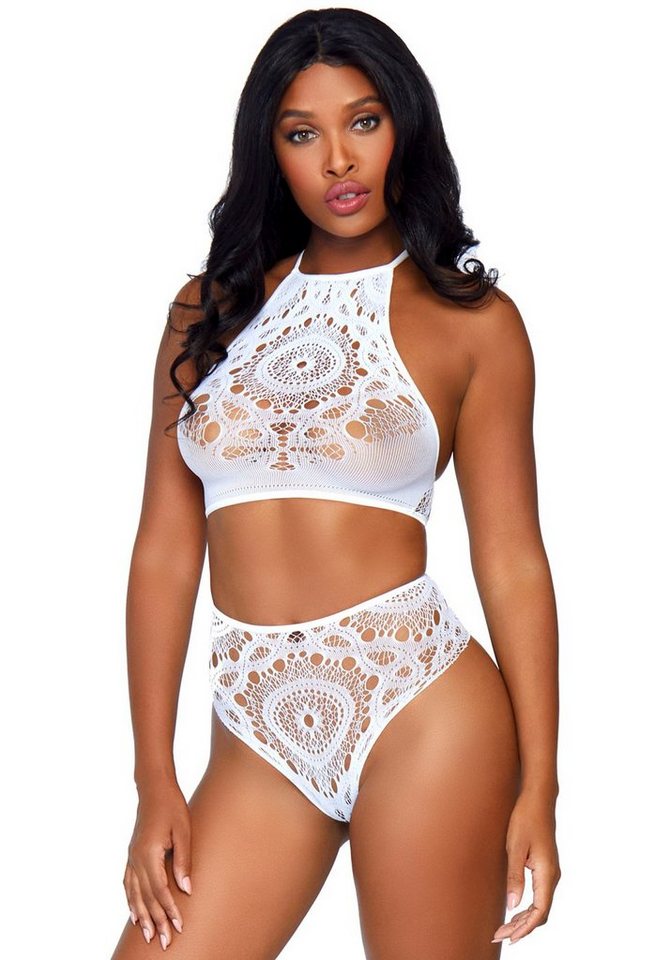 Leg Avenue Set: Bügelloser BH High Waist String und Lace Top - weiß von Leg Avenue