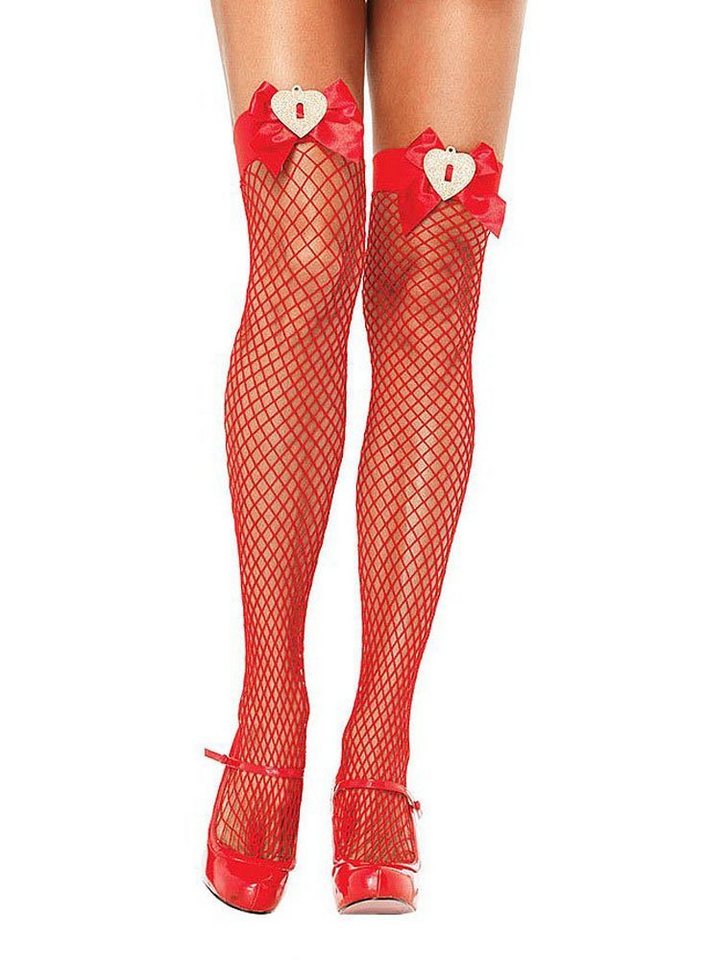 Leg Avenue Overknees Fishnet Strümpfe mit Schleife Overknee-Netzstrümpfe mit Herz von Leg Avenue