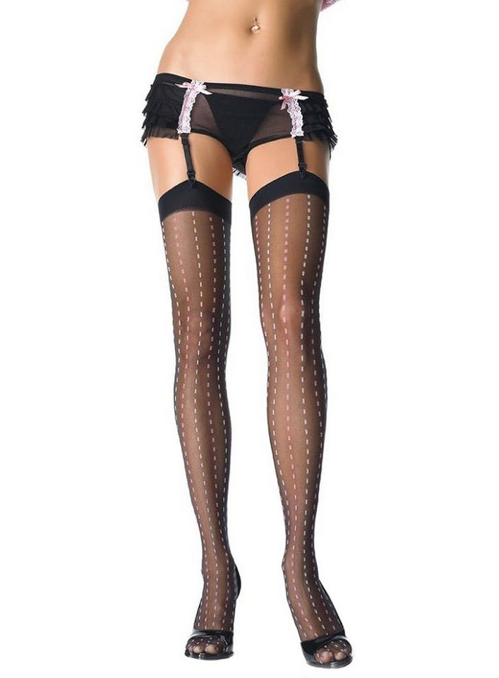 Leg Avenue Socken Schwarze Strapsstrümpfe mit gestrichelten Linien Overknee-Strümpfe mit farbigen Nadelstreifen von Leg Avenue