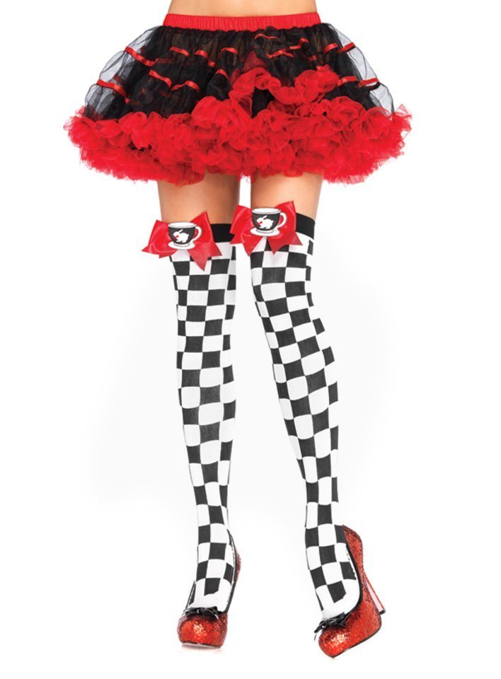 Leg Avenue Overknees Wunderland Teeparty Overknee Strümpfe Lange Strümpfe im Schachbrettmuster von Leg Avenue