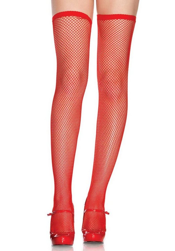Leg Avenue Strapsstrümpfe Netz-Strümpfe - rot (1-Paar) elastischer Netz-Stoff von Leg Avenue