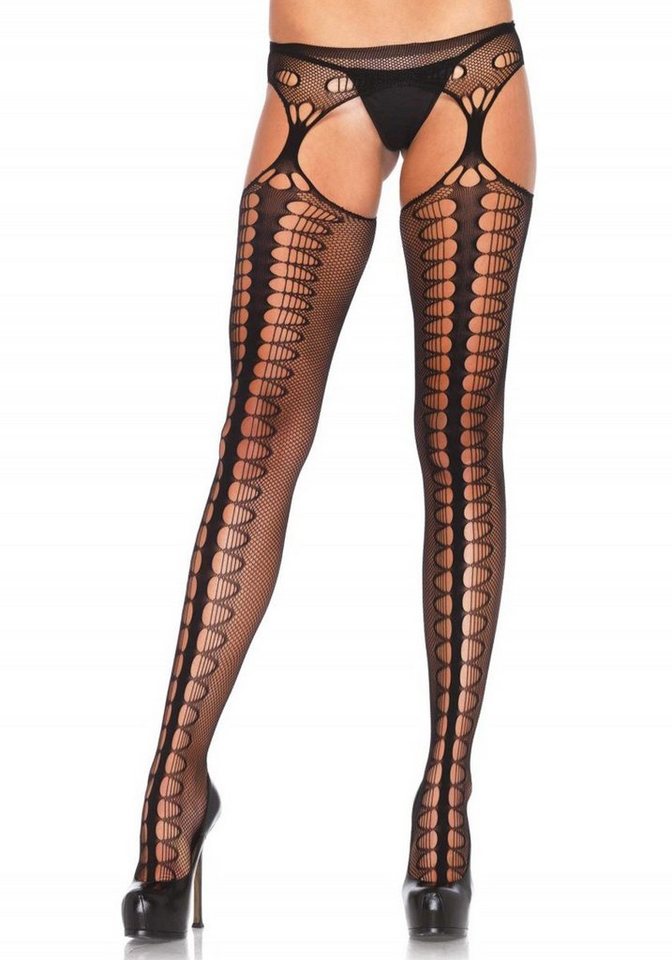 Leg Avenue Strapsstrümpfe Straps-Look Netzstrumpfhose - schwarz von Leg Avenue