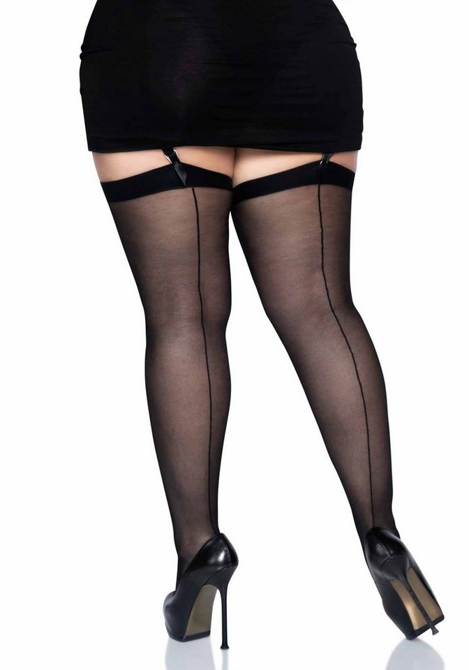 Leg Avenue Strapsstrümpfe Straps-Strümpfe mit Naht Plus Size - schwarz (1-Paar) transparenter und elastischer Stoff mit Naht von Leg Avenue