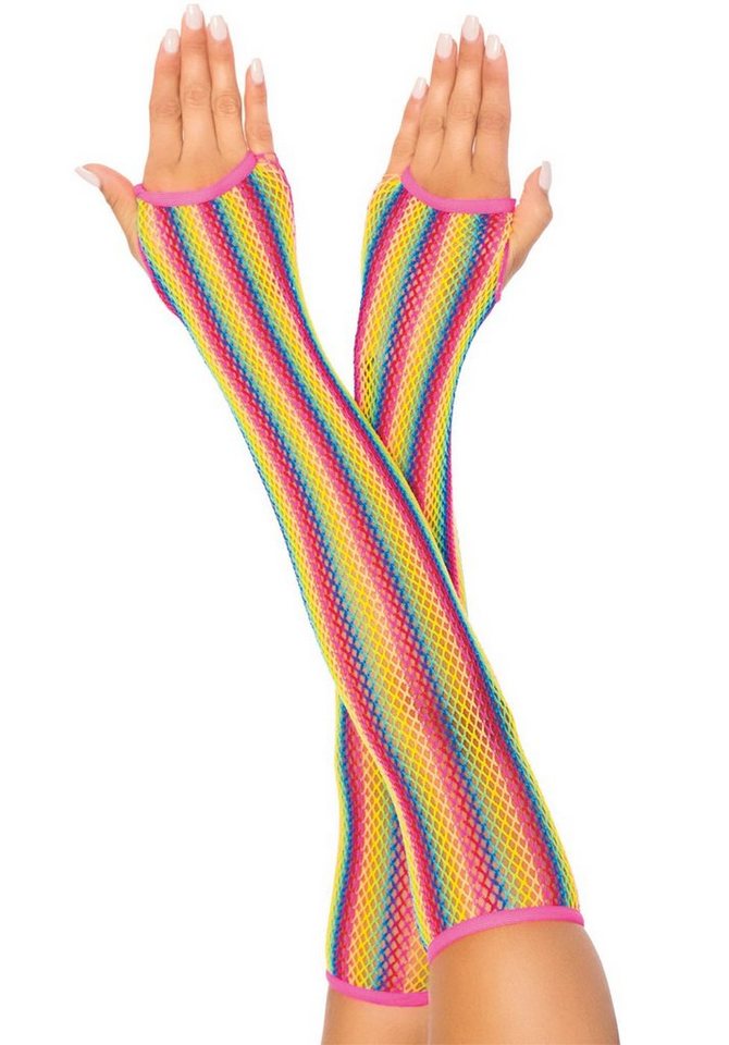 Leg Avenue Strickhandschuhe Netz-Handschuhe - Regenbogenfarben von Leg Avenue