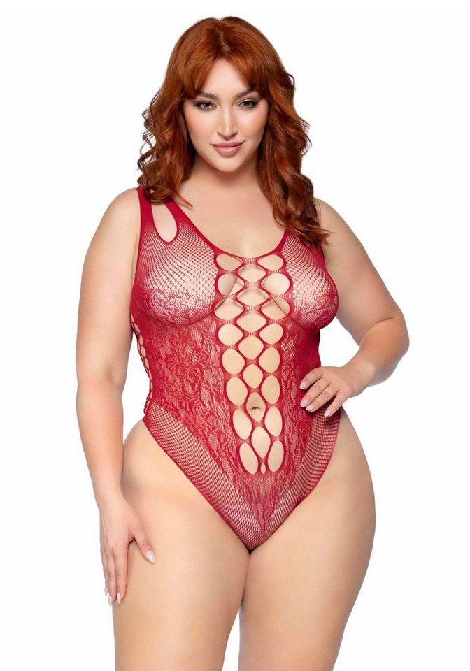 Leg Avenue Stringbody Netz-Body mit Spitze Plus Size - weinrot (1-tlg) transparent von Leg Avenue