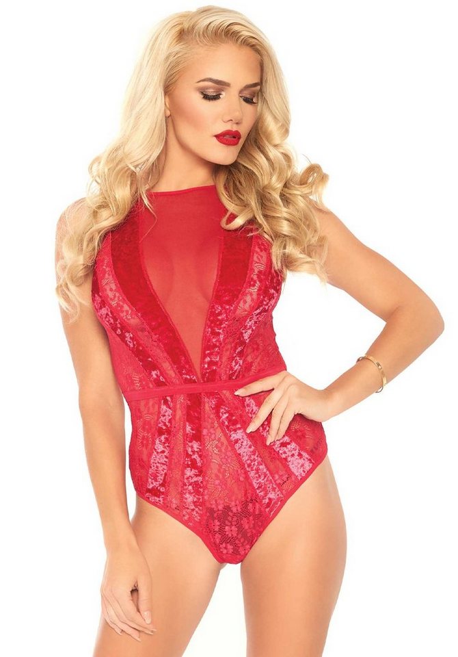 Leg Avenue Stringbody Transparenter Spitzen-Body Samt - rot von Leg Avenue