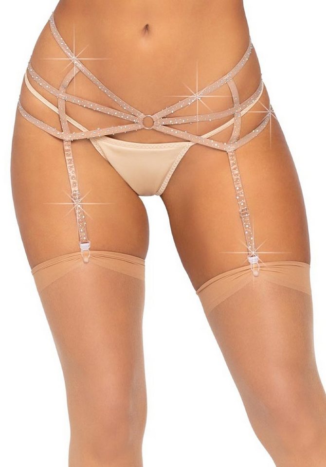 Leg Avenue Strumpfhalter Strumpfhalter mit Schmucksteinen - Beige von Leg Avenue