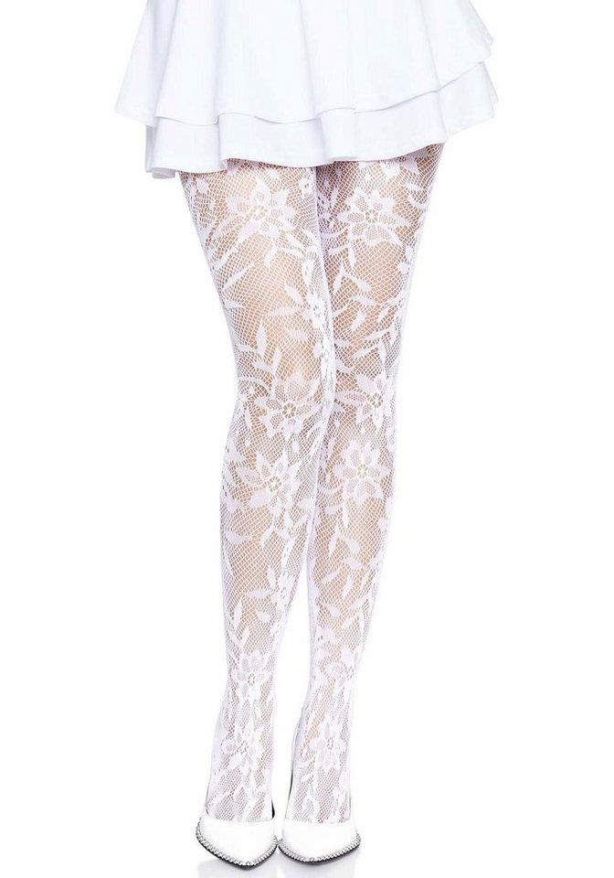 Leg Avenue Strumpfhose Strumpfhose nahtlos mit Blumenspitze weiß Einheitsgröße 0 DEN von Leg Avenue