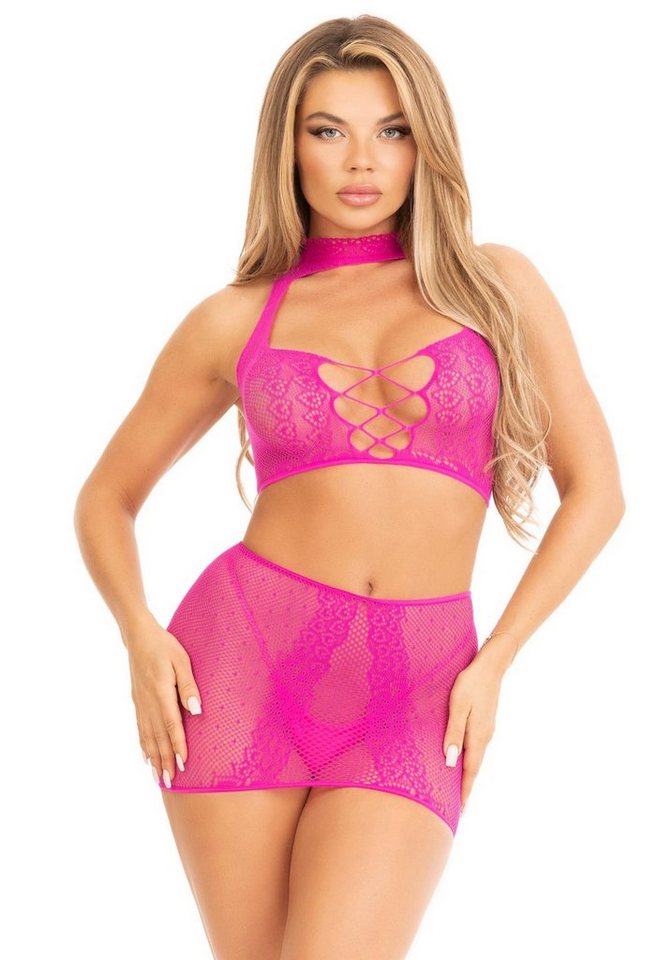 Leg Avenue Top & Rock Neckholder-Crop-Top und Minirock - pink von Leg Avenue