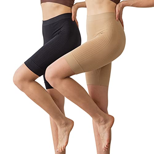 Damen Radlerhose Kurze,2er-Pack Anti Scheuern Sicherheitshosen Leggings Shorts Nahtlose Bauchweg Unterhose Sommer für Rock Kleid/Yoga/Fitness,Hautfarbe+Schwarz,S/M von Leg Vanilla