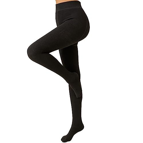 Leg Vanilla Stripe Thermo Strumpfhosen Damen Winter Wärmende Fleece Hochelastische Strumpfhose Hoch Taillierte Legging Gefütterte Thermostrumpfhose,Schwarz,200g,S/M von Leg Vanilla