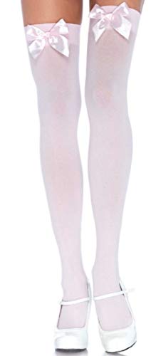 Leg Avenue Damen Halterlose Strümpfe Nylon 70 DEN leicht rosa mit rosa Schleifen Einheitsgröße 36 bis 40 von LegAve