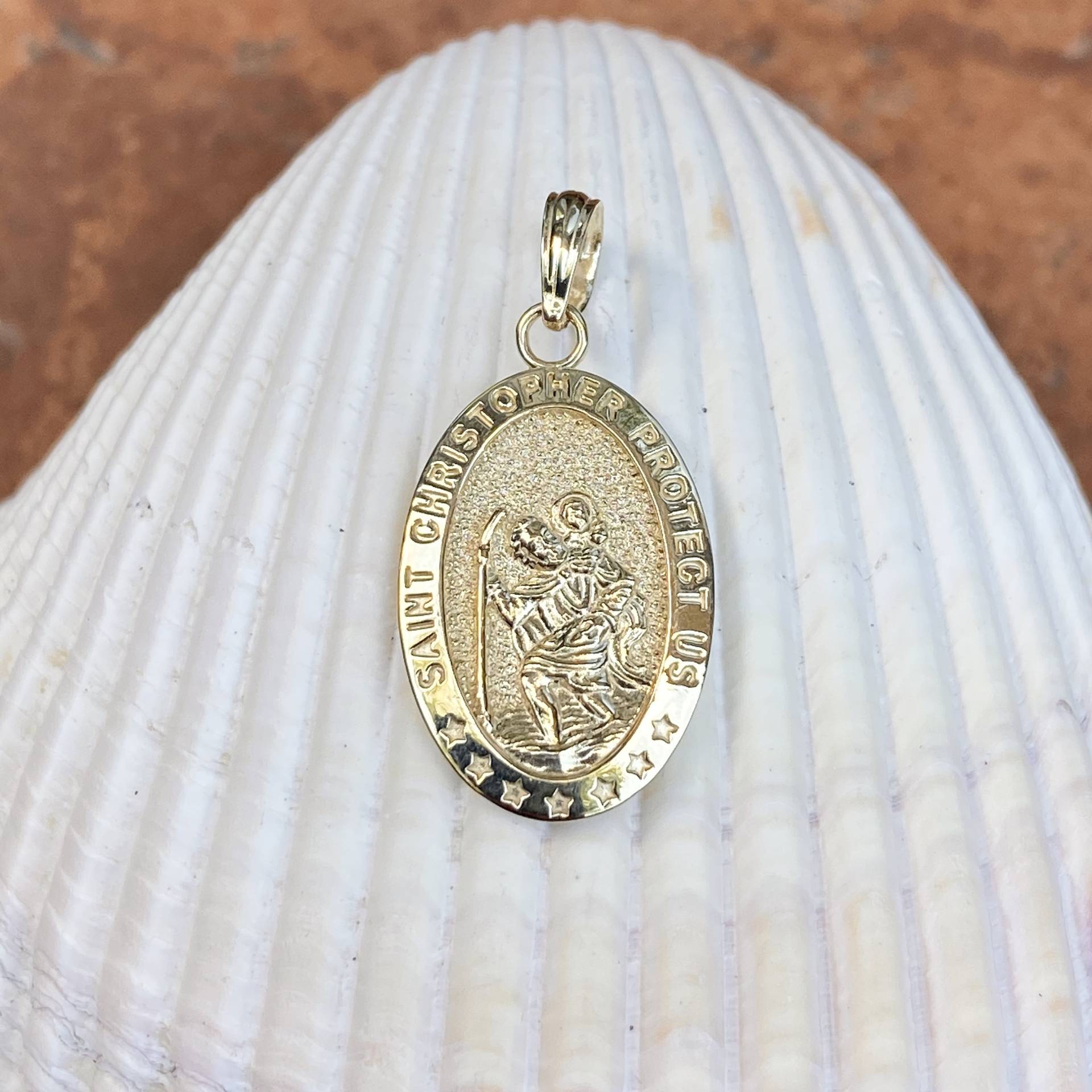 10Kt Gelbgold Saint Christopher Schutzpatron Oval Medaille Anhänger Charm Poliert Neu 18, 7 Mm von LegacySaintJewelry