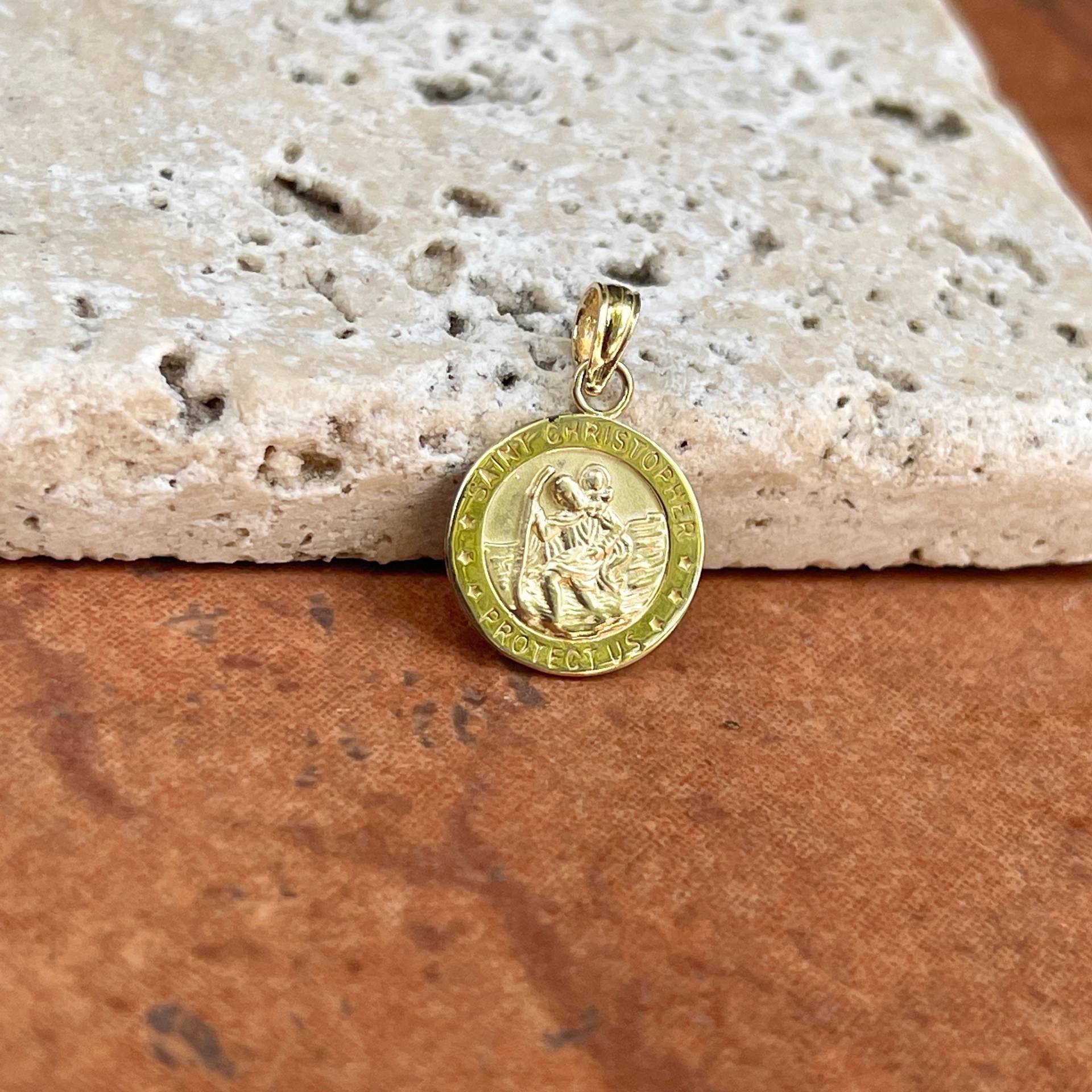 14Kt Gelbgold St Christopher Kleine Runde Medaille Anhänger Charme Neu Schutzpatron Der Reisenden 12mm von LegacySaintJewelry